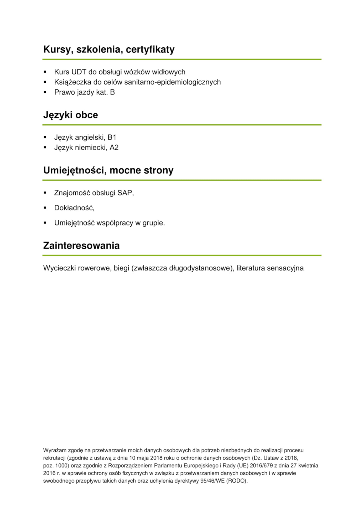 wzór jak napisać CV druga strona
