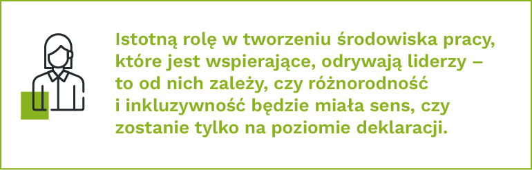 Istotną rolę w tworzeniu środowiska pracy, które jest wspierające, odrywają liderzy – to od nich zależy, czy różnorodność i inkluzywność będzie miała sens, czy zostanie tylko na poziomie deklaracji.